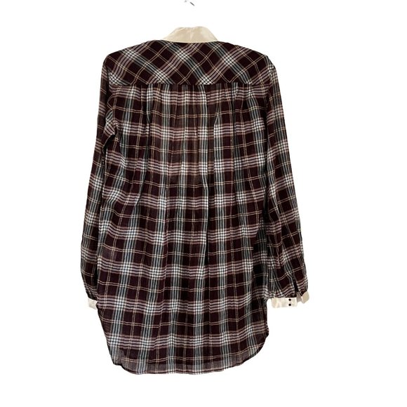 3.1 Phillip Lim Burgundy Sheer Plaid Satin Pleated Bib Wool Blend Tunic Blouse 6 - Picture 7 of 7